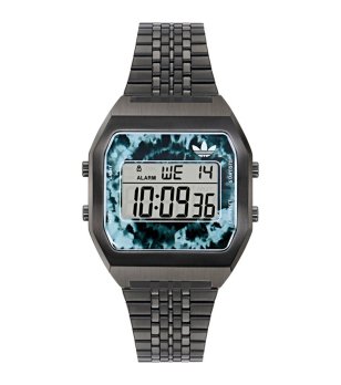 Черен дигитален унисекс часовник с метална верижка снимка
