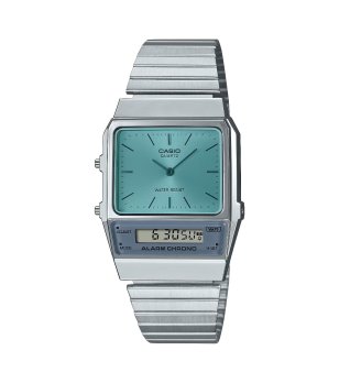 Сребрист unisex часовник с тюркоазен циферблат  снимка