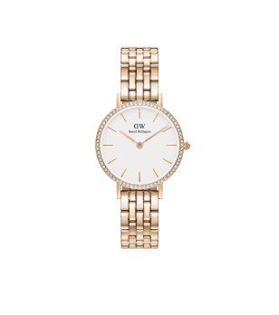 Дамски розовозлатист часовник с бели кристали снимка