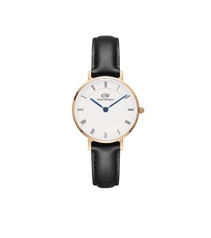 Дамски часовник в розовозлатисто с черна кожена каишка  снимка