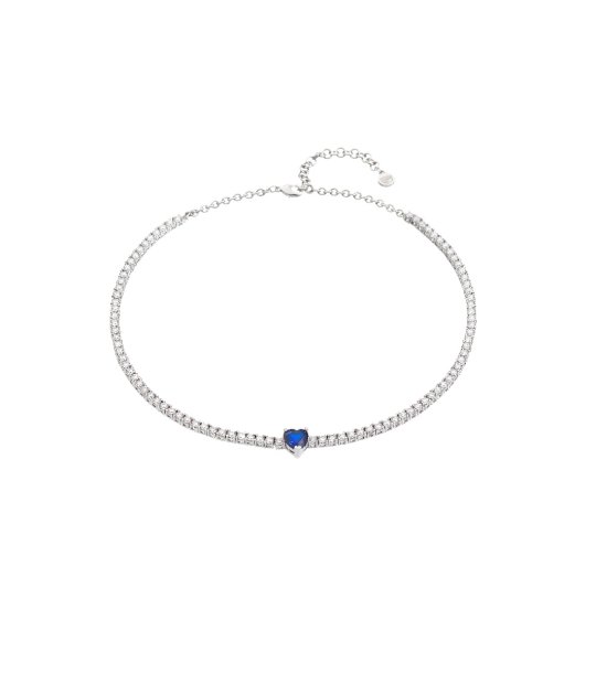 Сребристо колие с висящо синьо сърце  снимка