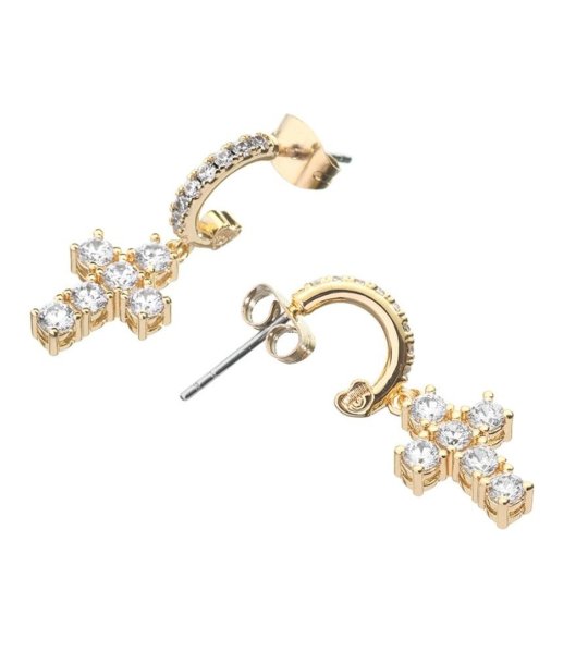 Дамски златисти обеци с кръст  снимка