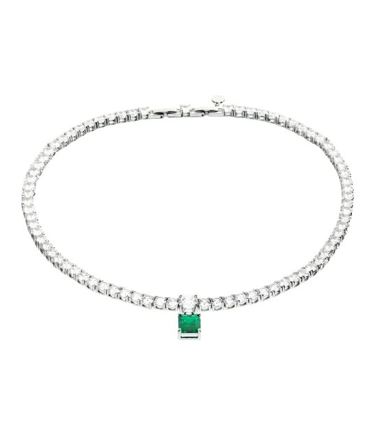 Сребристо колие с висящ зелен елемент снимка