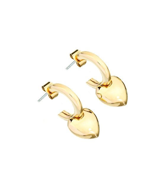 Златисти обеци халки със сърце  снимка