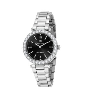 Дамски сребрист часовник с черен циферблат  снимка