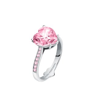 Сребрист пръстен с розов камък сърце FIRST LOVE размер 18  снимка