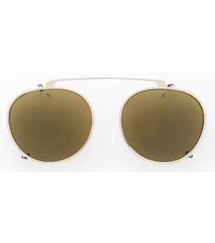 Слънчеви очила тип клип-он с бяла метална рамка и златисто-кафяви стъкла снимка