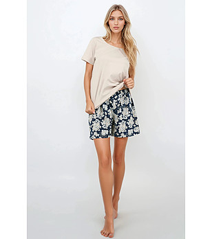 Дамска памучна пижама в бежово и синьо Stardust снимка