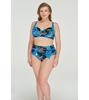 Синьо горнище на бански с тропически принт TROPICAL BIRDS снимка