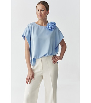 Небесносиня блуза с къс ръкав IRMINA снимка