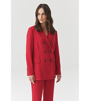 Червено дамско сако с двуредно закопчаване ANKINA 3 снимка