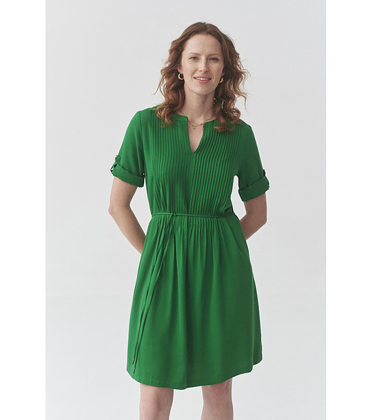 Зелена рокля с плисе OLIWERA снимка