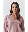 Розов дамски пуловер с V-образно деколте MIU-1 снимка