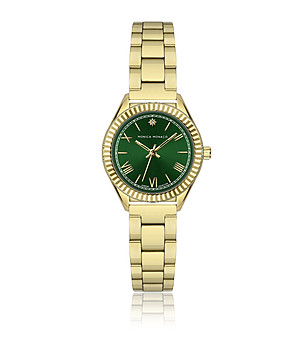 Дамски златист часовник с зелен циферблат  снимка