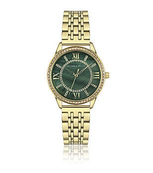 Дамски златист часовник с зелен перлен циферблат  снимка