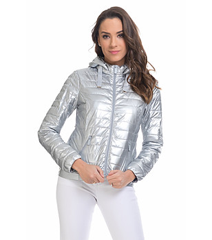 Сребристо късо дамско яке снимка
