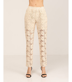 Бежови широки панталони от дантела снимка