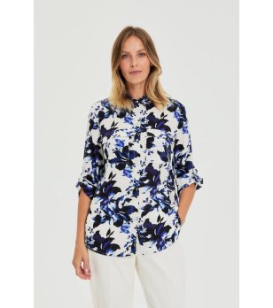 Дамска бяла риза с флорален принт снимка