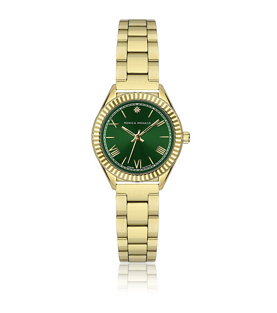 Дамски златист часовник с зелен циферблат  снимка