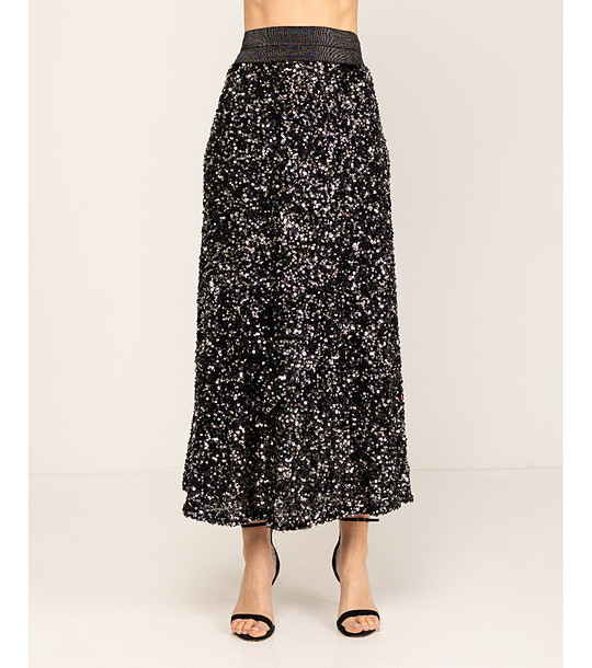 Черна пола с пайети и еластичен колан снимка