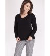Черен пуловер с V-образно деколте Victoria-0 снимка