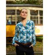 Дамска синя риза с флорален принт-0 снимка