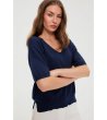Дамска тъмносиня блуза с V-образно деколте-2 снимка