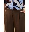 Кафяв дамски панталон с широк крачол-2 снимка