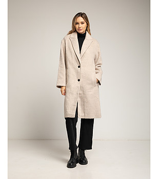 Бежово дамско палто с вълна снимка