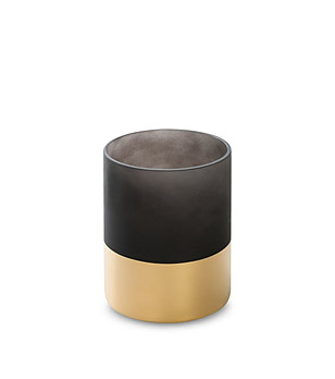 Черен стъклен свещник със златист ръб 12x15 см снимка