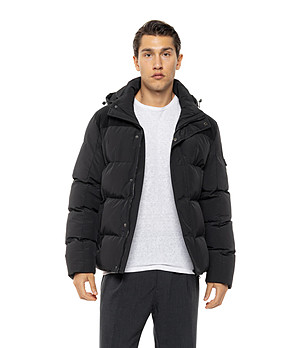 Черно мъжко подплатено яке с качулка Emko снимка