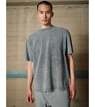 Сива памучнa мъжка тениска с избелен ефект Bino снимка