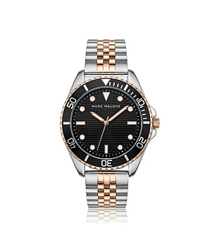 Мъжки часовник в сребристо и розово златисто с черен циферблат снимка