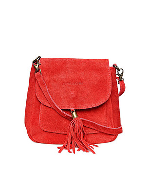 Велурена червена дамска чанта Nara снимка