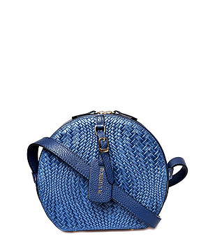 Тъмносиня дамска кръгла чанта от естествена кожа Mina снимка